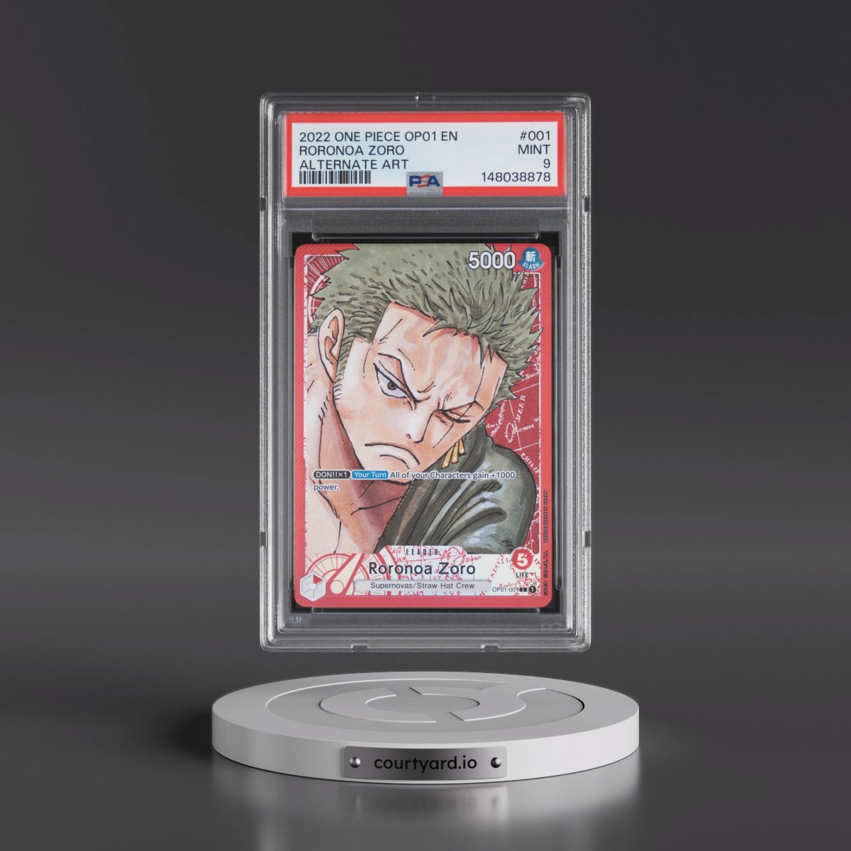 2022 One Piece OP01-Romance Dawn #001 Roronoa Zoro - Alternate Art (PSA 9 MINT) - Photo