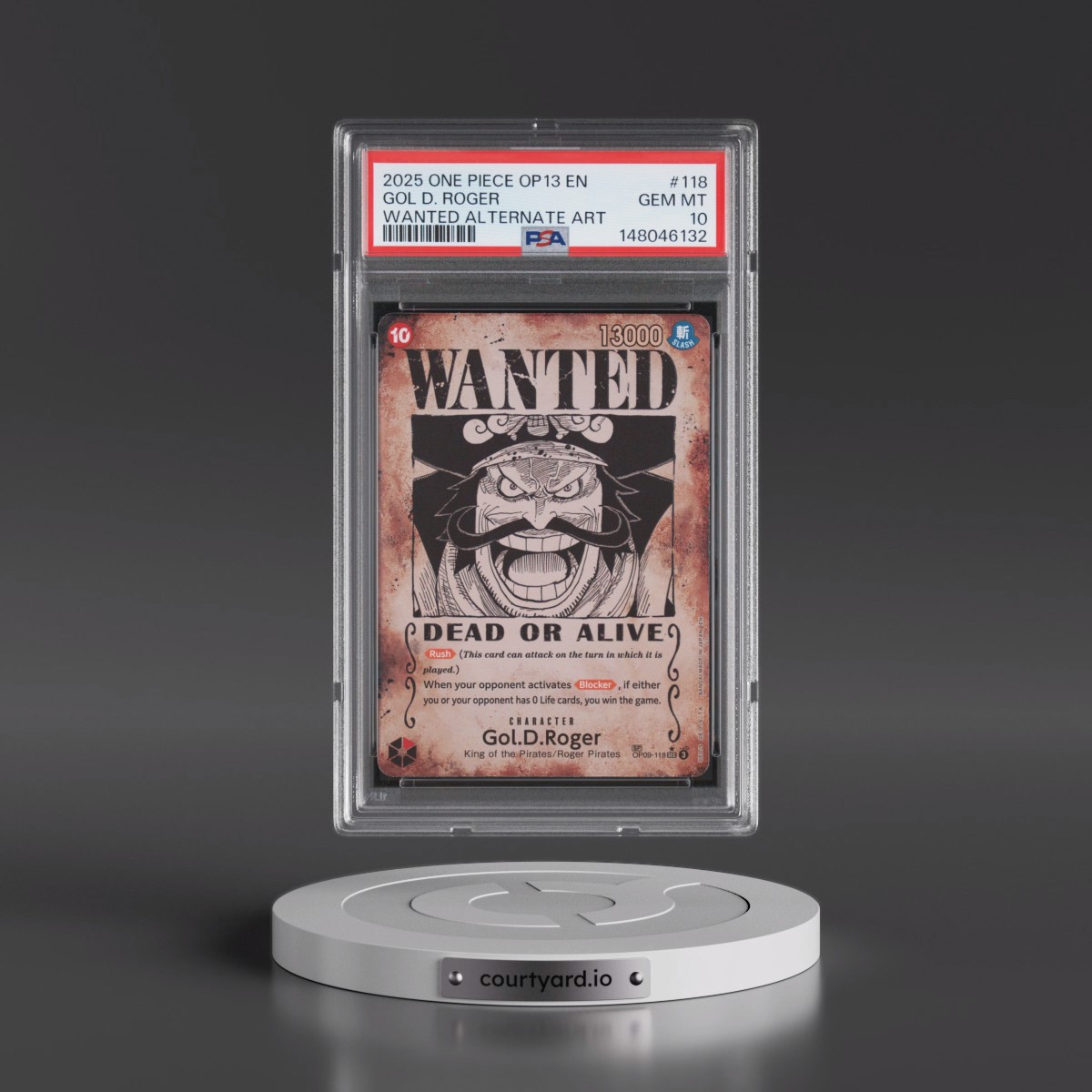 2025 One Piece OP13-Carrying on His Will #118 Gol D. Roger - Wanted Alternate Art (PSA 10 GEM MINT)