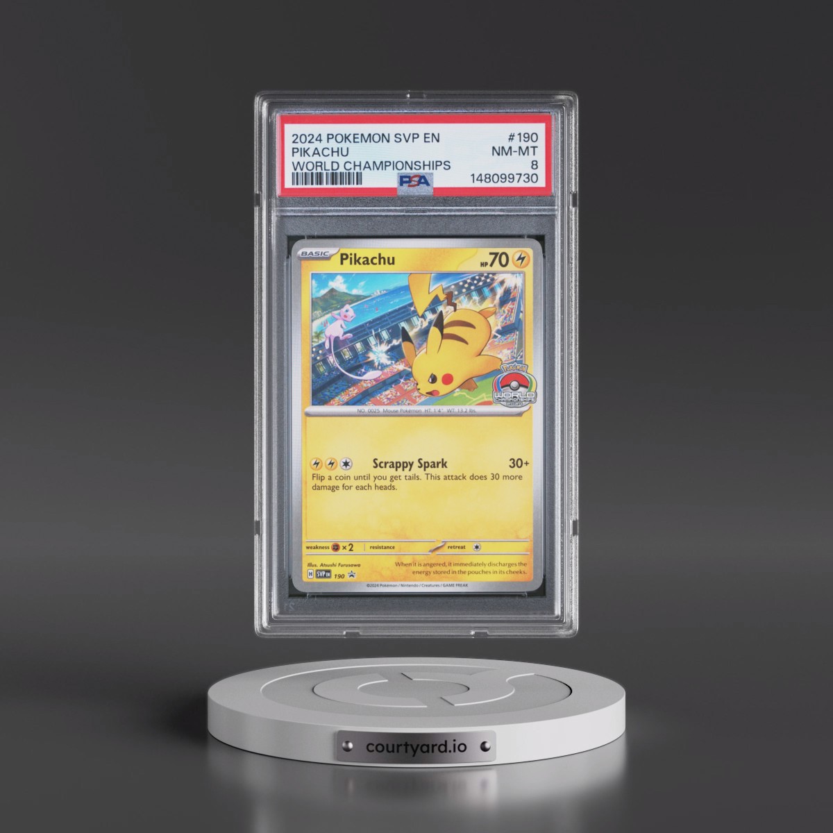 2024 Pokémon Svp EN-SV Black Star Promo #190 Pikachu - World Championships (PSA 8 NM-MT)