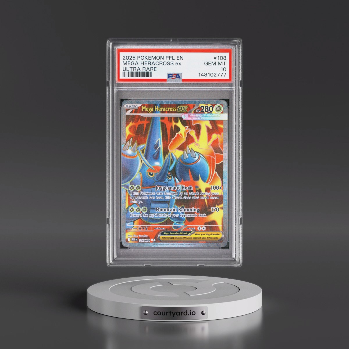 2025 Pokémon Pfl EN-Phantasmal Flames #108 Mega Heracross EX - Holo Ultra Rare (PSA 10 GEM MINT)