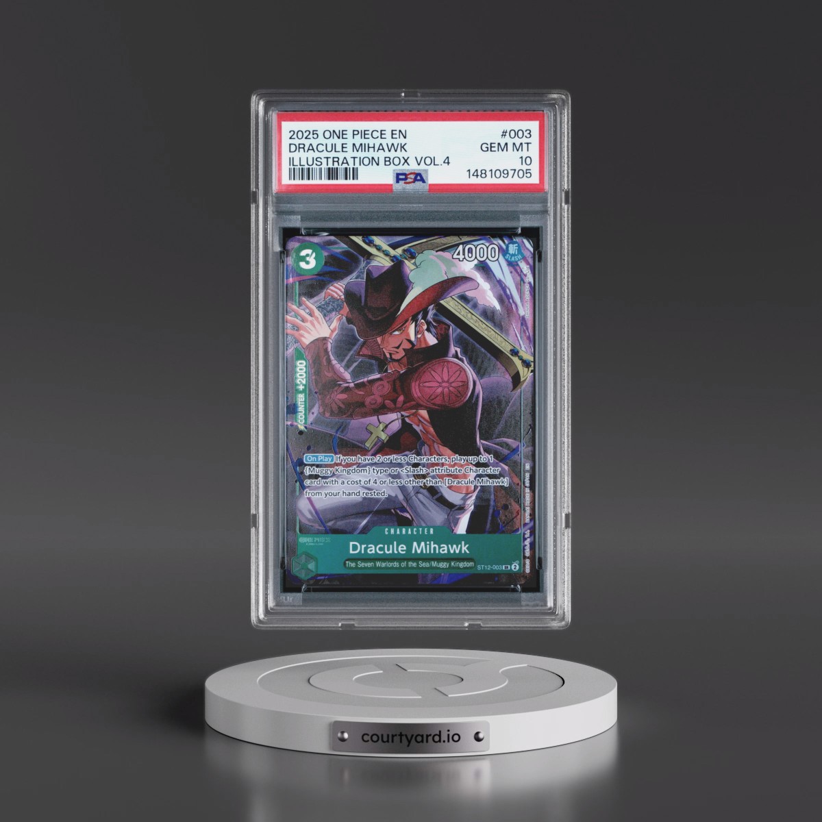 2025 One Piece Promos #003 Dracule Mihawk - Illustration Box Vol.4 (PSA 10 GEM MINT)