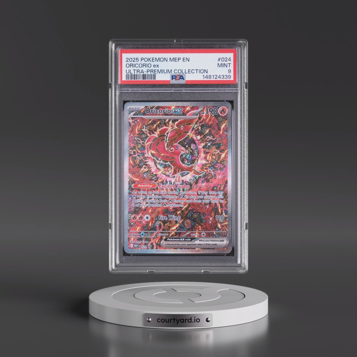 2025 Pokémon Mep EN-Me Black Star Promo #024 Oricorio EX - Holo Mega Charizard X EX Ultra-Premium Collection (PSA 9 MINT)