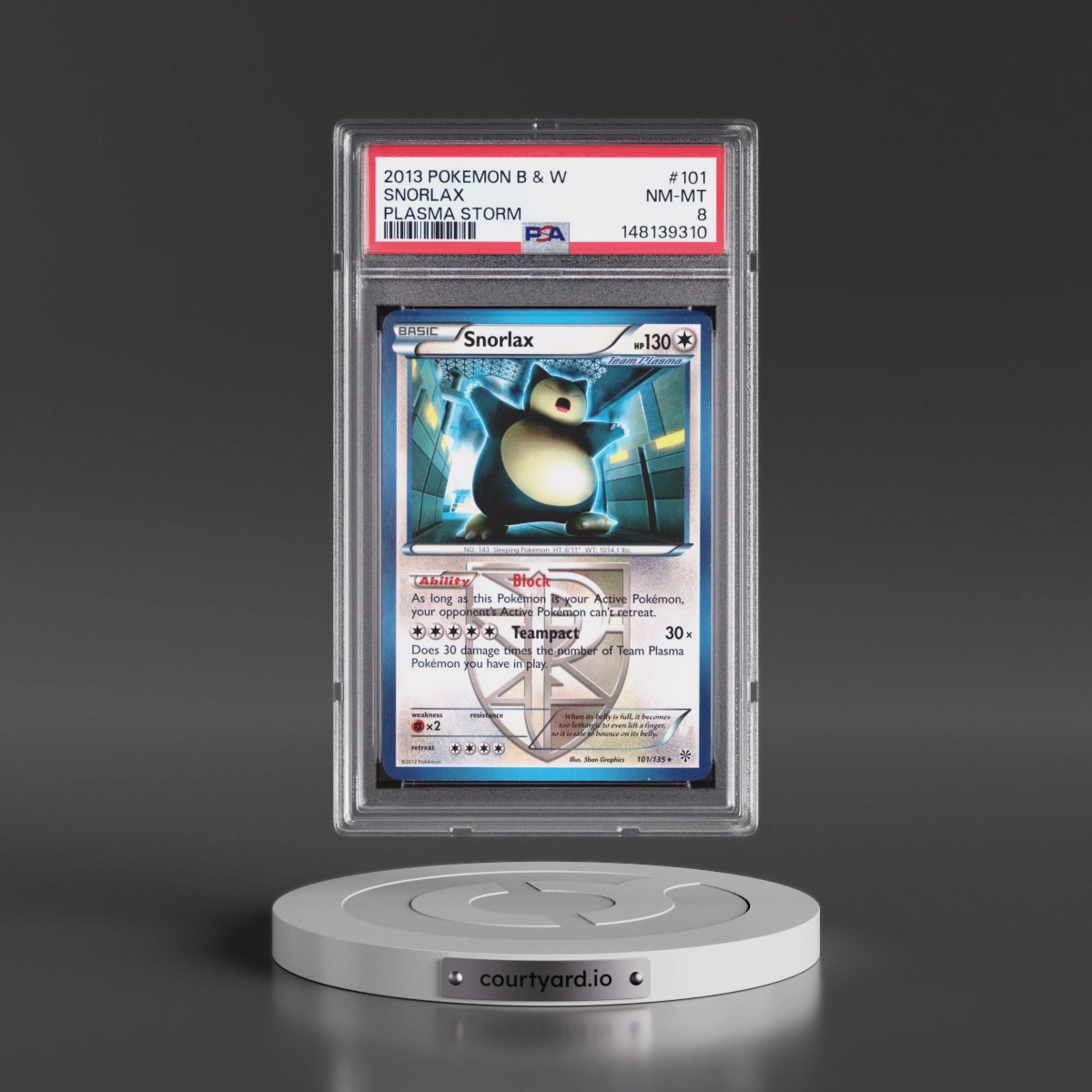 2013 Pokémon Black & White Plasma Storm #101 Snorlax (PSA 8 NM-MT)