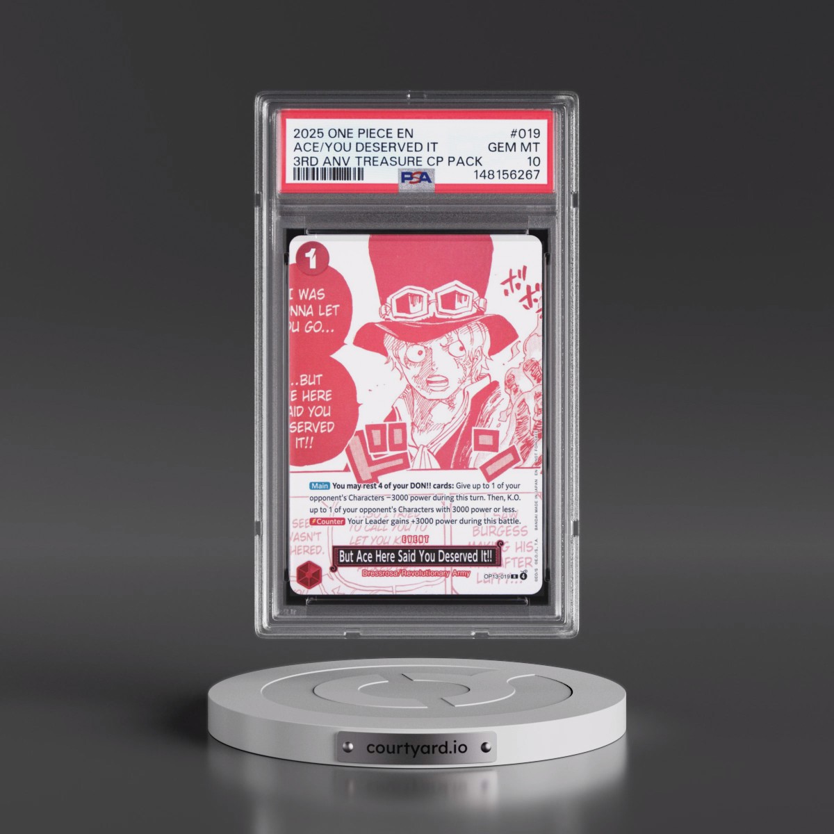 2025 One Piece 3rd Anniversary! One Piece Card Treasure Campaign Pack #019 But Ace Here Said You Deserved It!! (PSA 10 GEM MINT)
