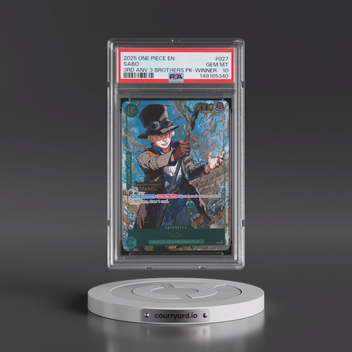 2025 One Piece 3rd Anniversary Tournament 3 Brothers Pack #027 Sabo - Winner (PSA 10 GEM MINT)