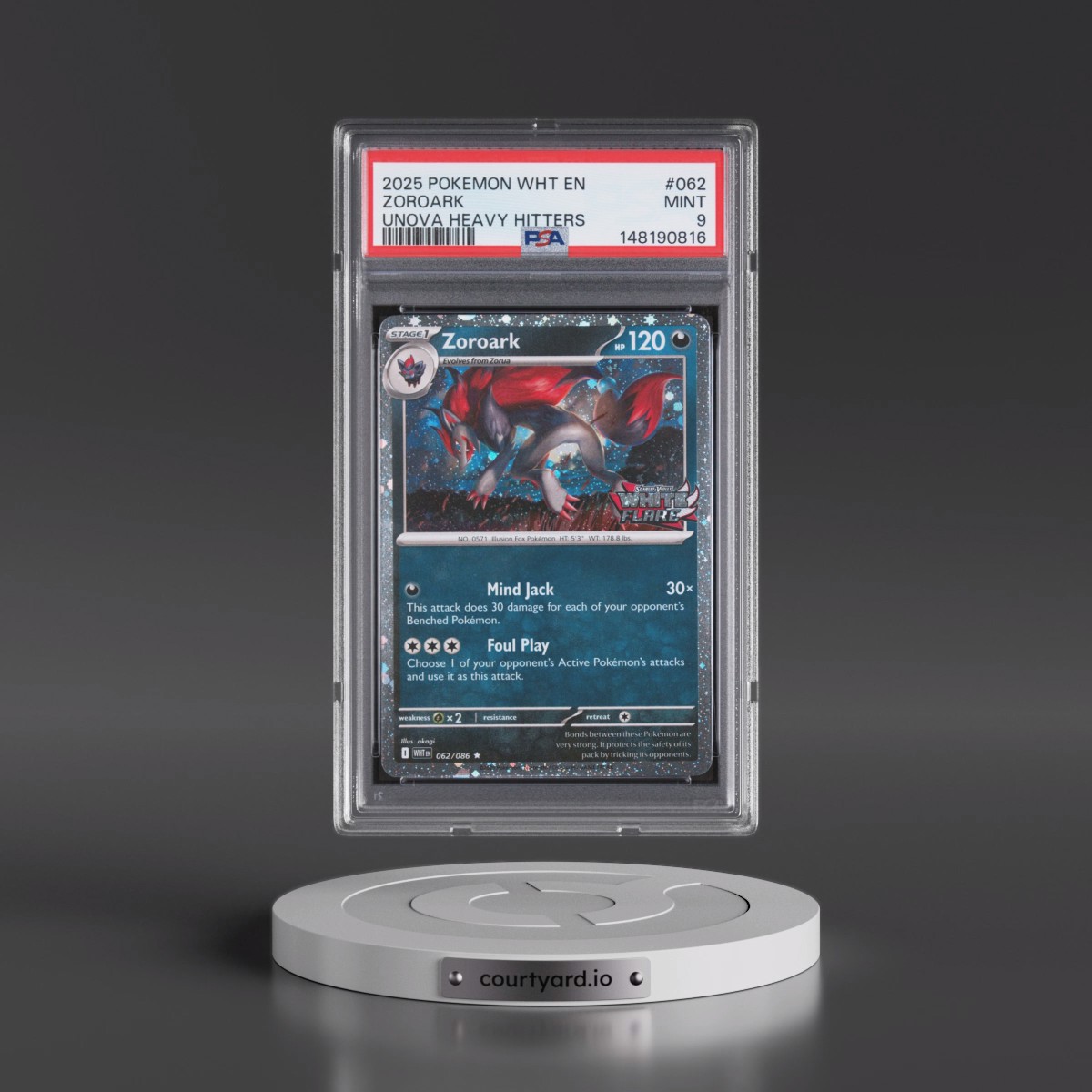 2025 Pokémon Wht EN-White Flare #062 Zoroark - Unova Heavy Hitters Premium Collection (PSA 9 MINT)