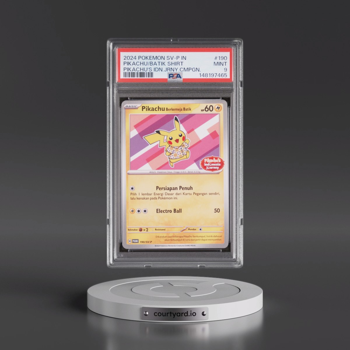 2024 Pokémon SV-P Promo #190 Pikachu in Batik Shirt - Pikachu's Indonesia Journey Campaign (PSA 9 MINT)