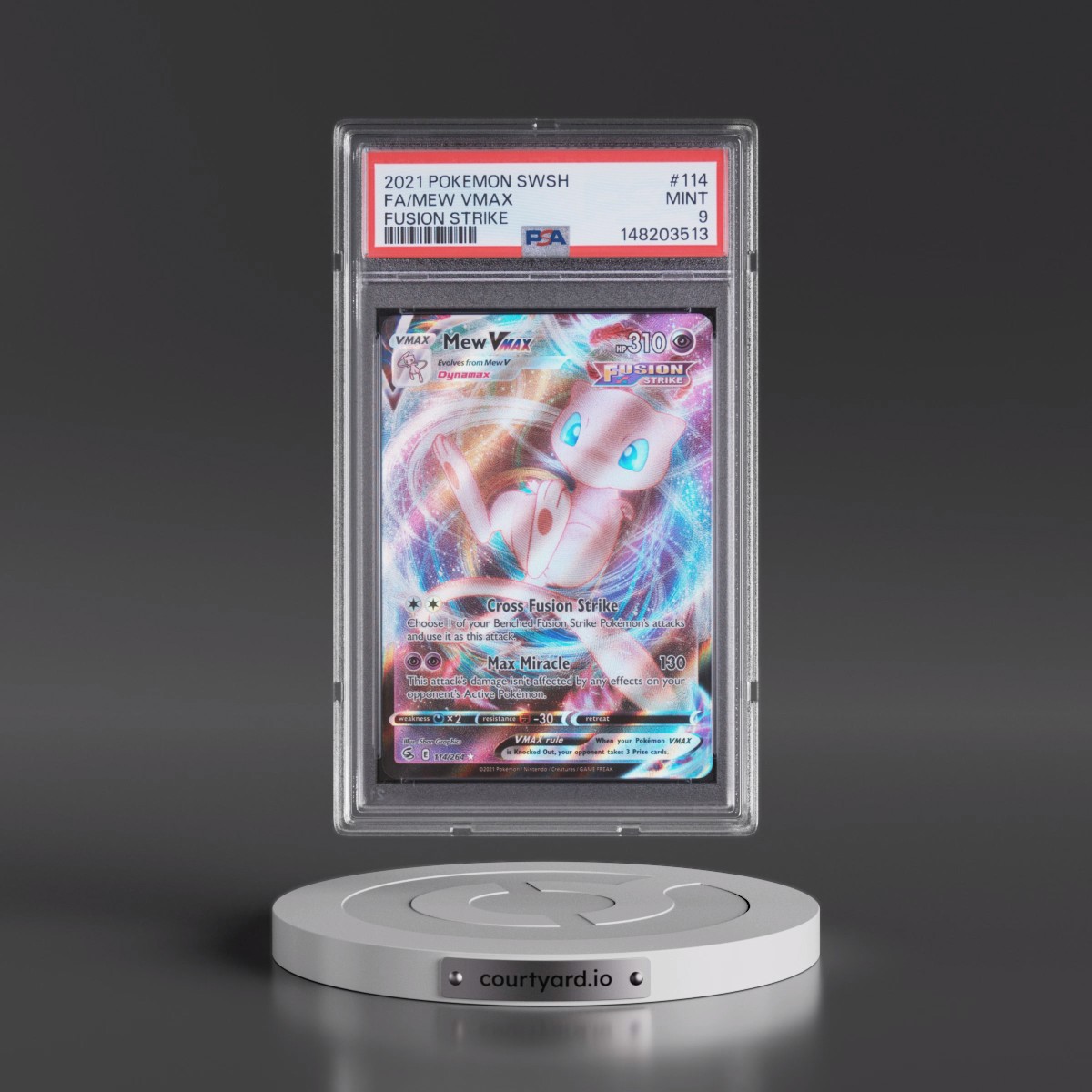 2021 Pokémon Sword & Shield Fusion Strike #114 Mew Vmax - Full Art (PSA 9 MINT)