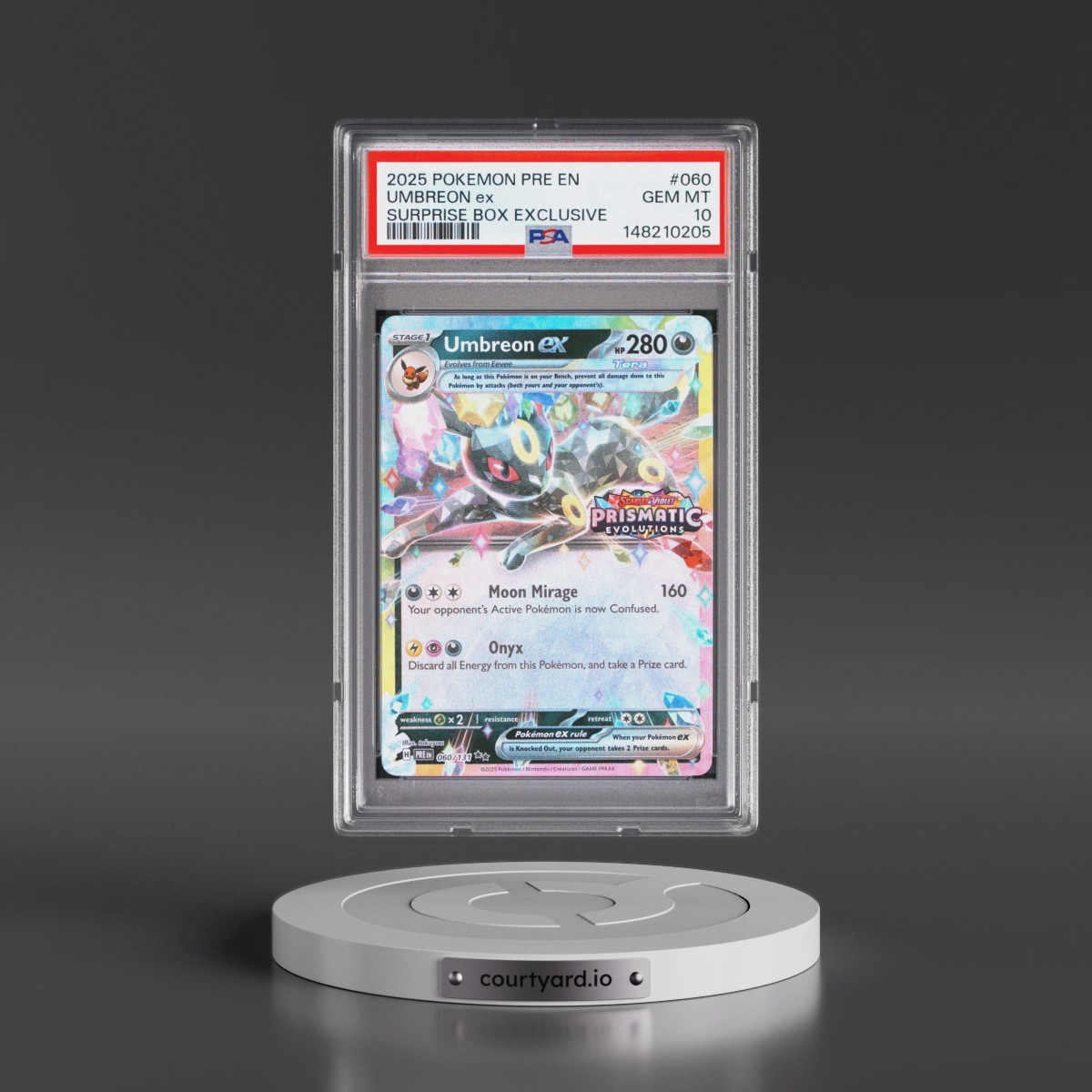 2025 Pokémon Pre EN-Prismatic Evolutions #060 Umbreon EX - Holo Surprise Box Exclusive (PSA 10 GEM MINT)