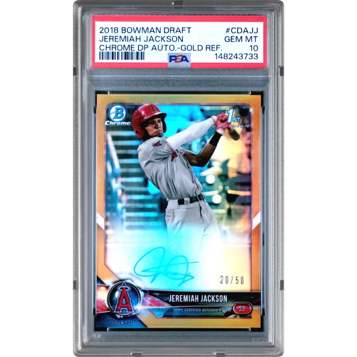 2018 Bowman Draft Chrome Draft Picks Autographs #CDAJJ Jeremiah Jackson - Gold Refractor (PSA 10 GEM MINT)