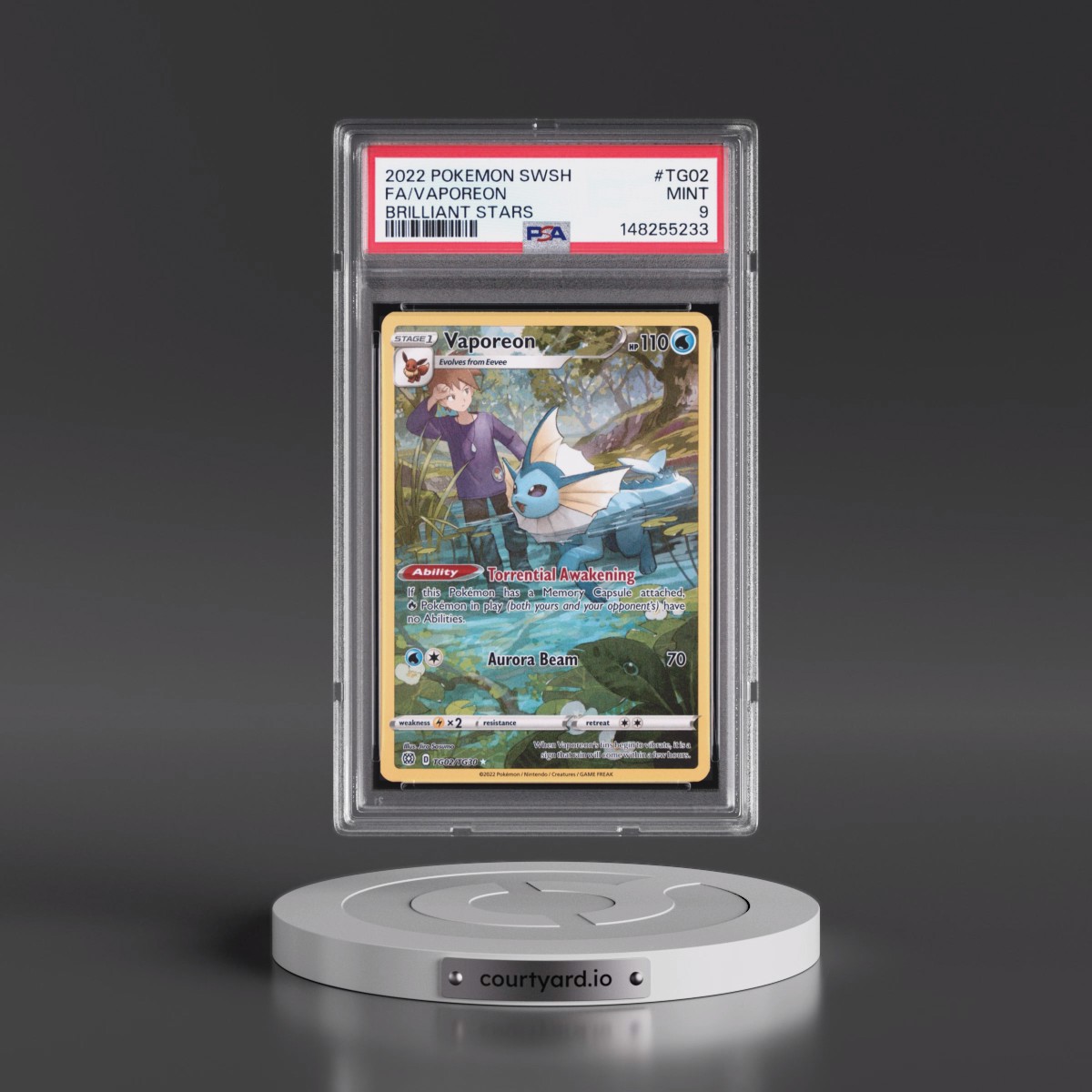 2022 Pokémon Sword & Shield Brilliant Stars #TG02 Vaporeon - Full Art (PSA 9 MINT)
