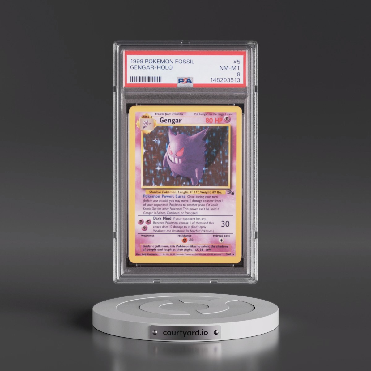 1999 Pokémon Fossil #5 Gengar - Holo (PSA 8 NM-MT)