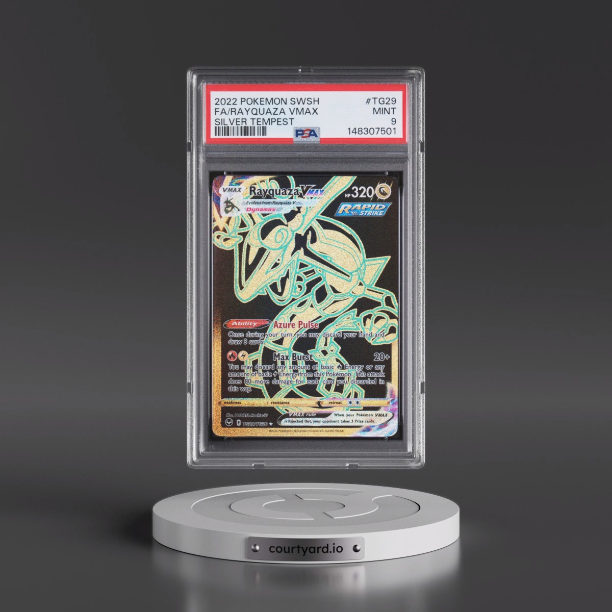 2022 Pokémon Sword & Shield Silver Tempest #TG29 Rayquaza Vmax - Full Art (PSA 9 MINT)