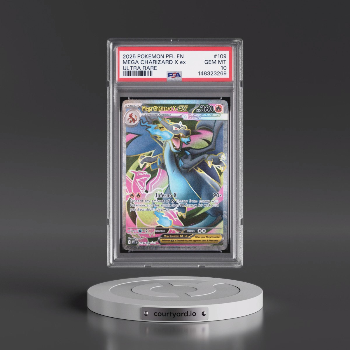 2025 Pokémon Pfl EN-Phantasmal Flames #109 Mega Charizard X EX - Holo Ultra Rare (PSA 10 GEM MINT)