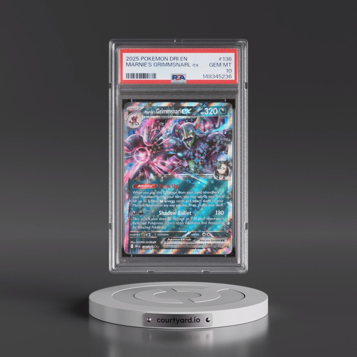 2025 Pokémon Dri EN-Destined Rivals #136 Marnie's Grimmsnarl EX - Holo (PSA 10 GEM MINT)