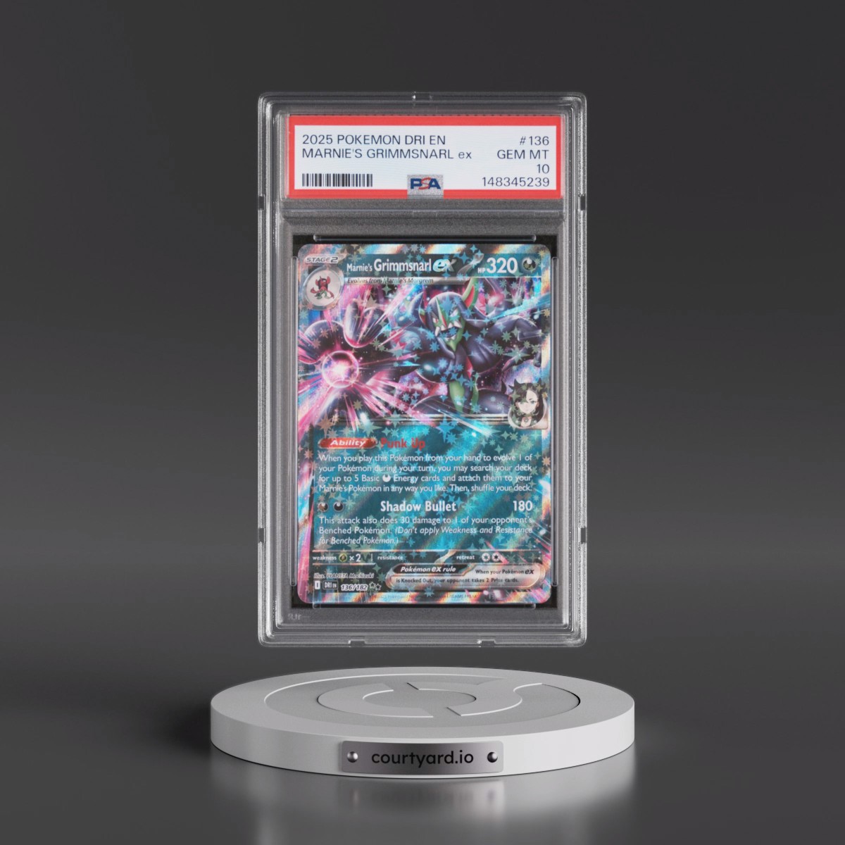 2025 Pokémon Dri EN-Destined Rivals #136 Marnie's Grimmsnarl EX - Holo (PSA 10 GEM MINT)