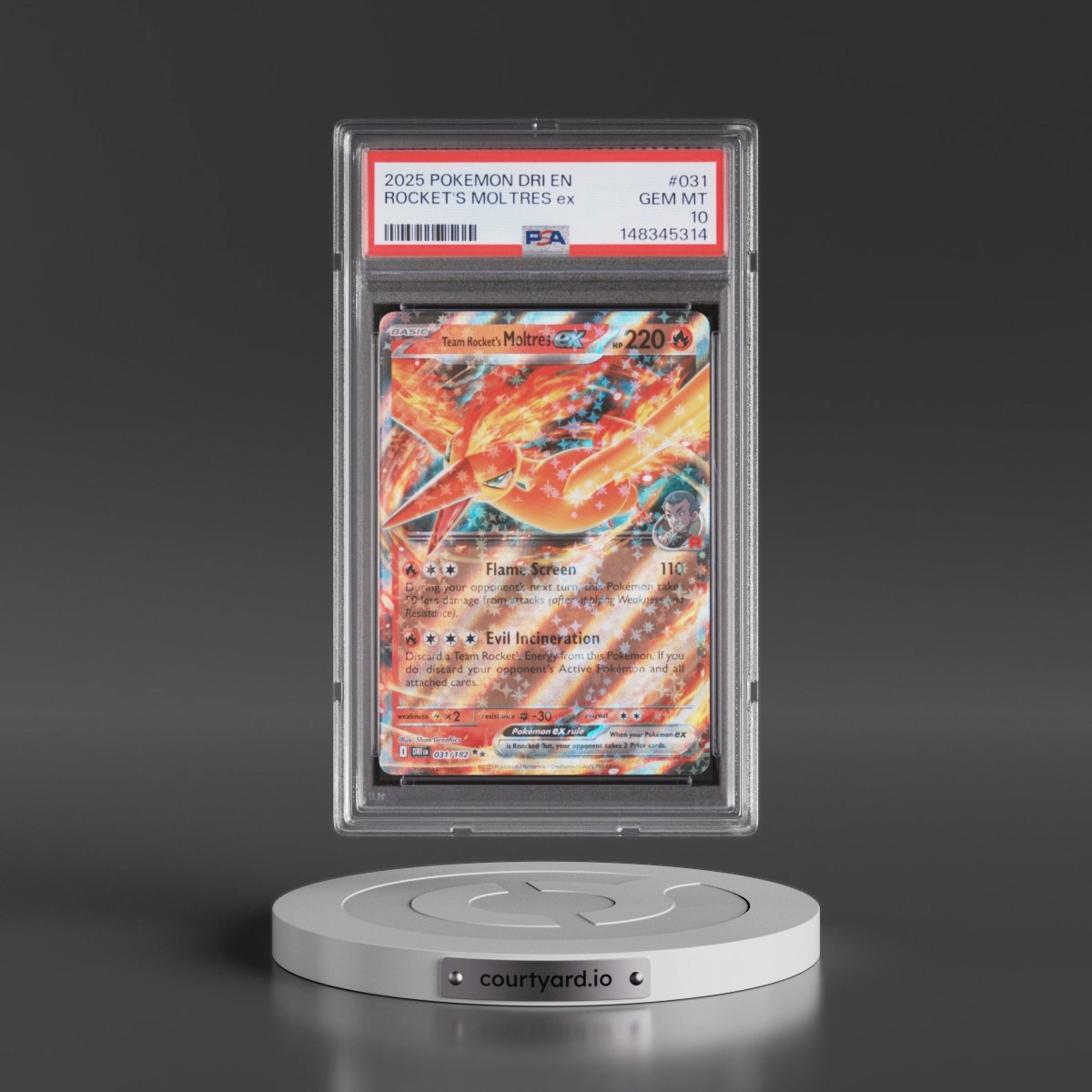 2025 Pokémon Dri EN-Destined Rivals #031 Team Rocket's Moltres EX - Holo (PSA 10 GEM MINT)