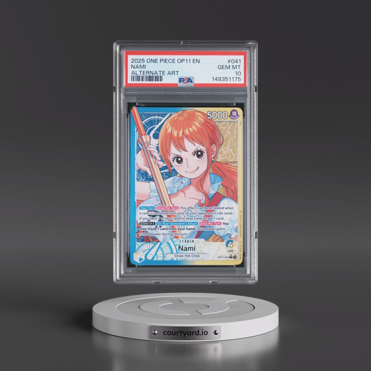 2025 One Piece OP11-A Fist of Divine Speed #041 Nami - Alternate Art (PSA 10 GEM MINT)