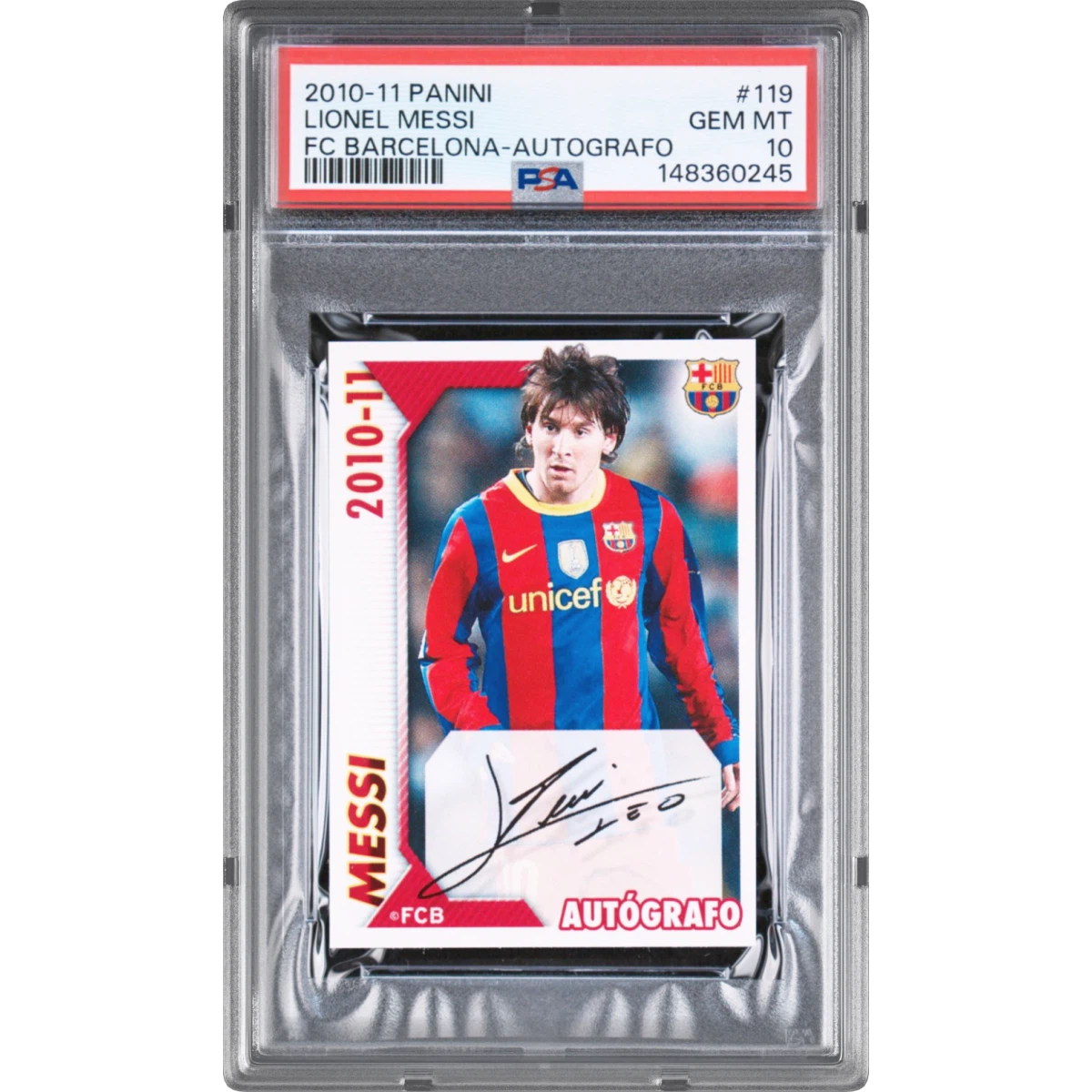 2010-11 Panini FC Barcelona #119 Lionel Messi - Autografo (PSA 10 GEM MINT)