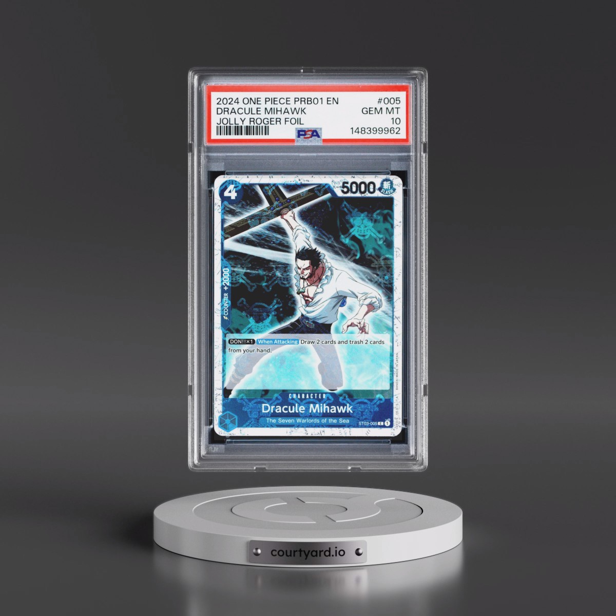 2024 One Piece PRB01-Premium Booster -One Piece Card the Best #005 Dracule Mihawk - Jolly Roger Foil (PSA 10 GEM MINT)