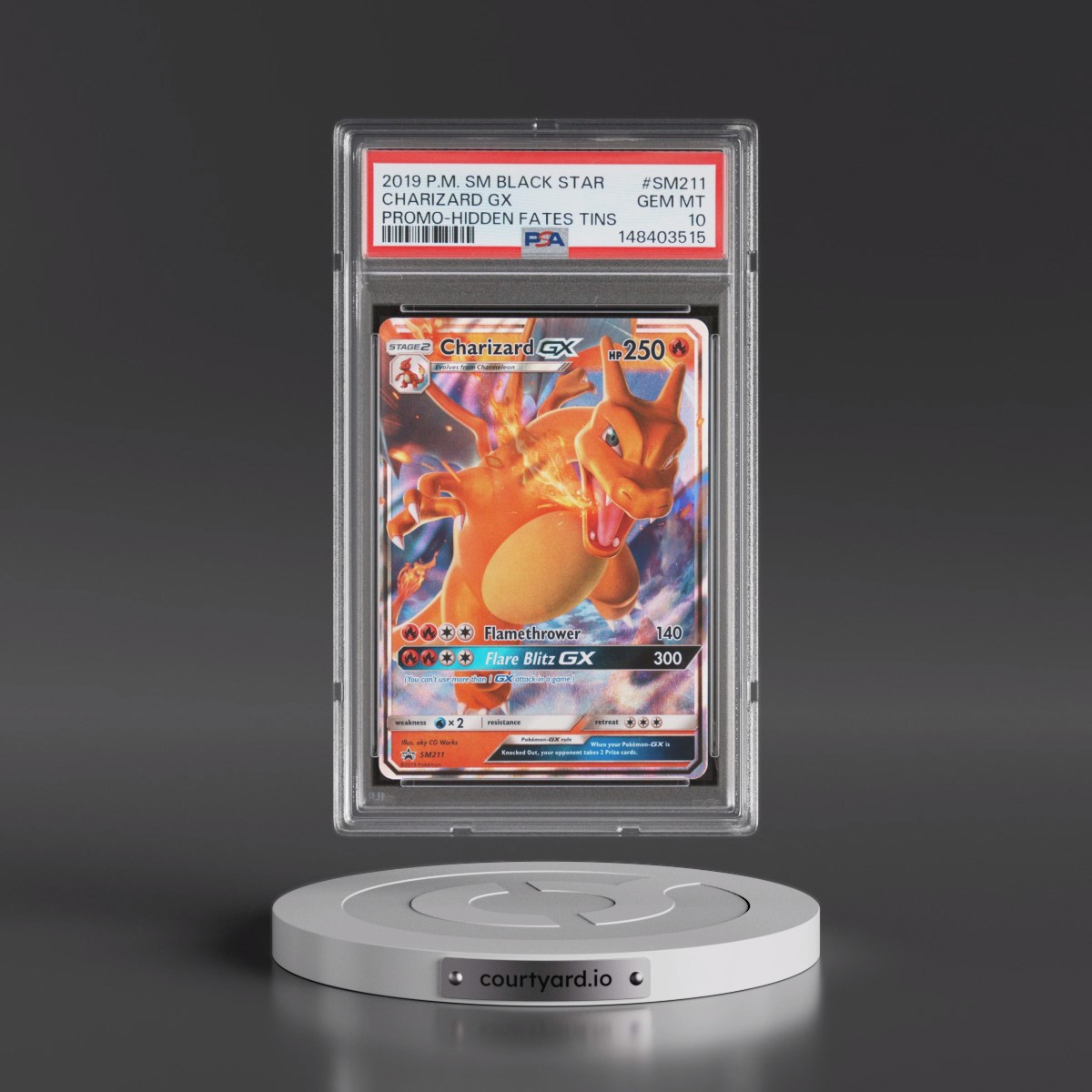 2019 Pokémon SM Black Star Promo #SM211 Charizard GX - Holo Hidden Fates Tins (PSA 10 GEM MINT)