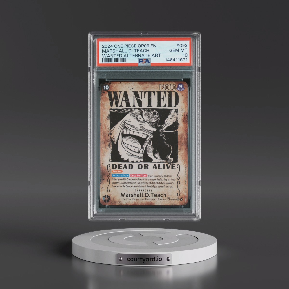 2024 One Piece OP09-Emperors in the New World #093 Marshall D. Teach - Wanted Alternate Art (PSA 10 GEM MINT)