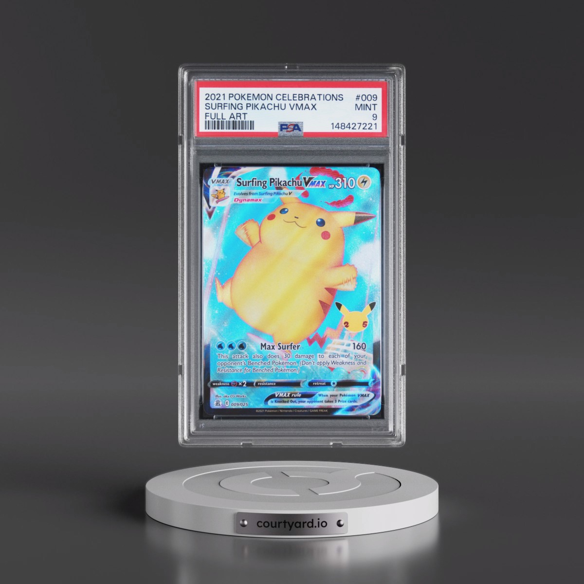 2021 Pokémon Celebrations #009 Surfing Pikachu Vmax - Full Art (PSA 9 MINT)