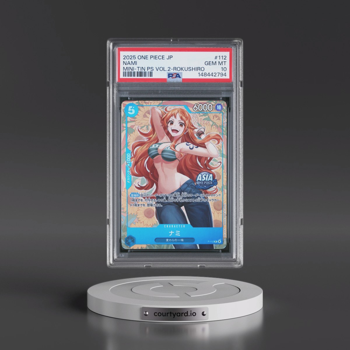 2025 One Piece Japanese Mini-Tin Pack Set Vol.2 #112 Nami - Koushi Rokushiro (PSA 10 GEM MINT)
