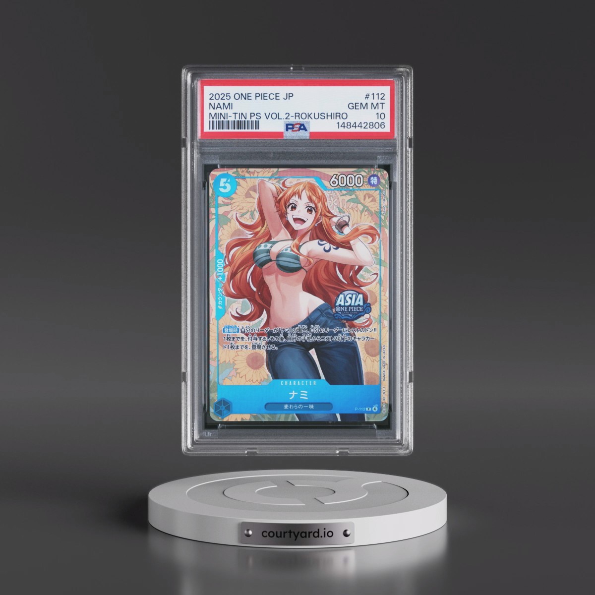 2025 One Piece Japanese Mini-Tin Pack Set Vol.2 #112 Nami - Koushi Rokushiro (PSA 10 GEM MINT)