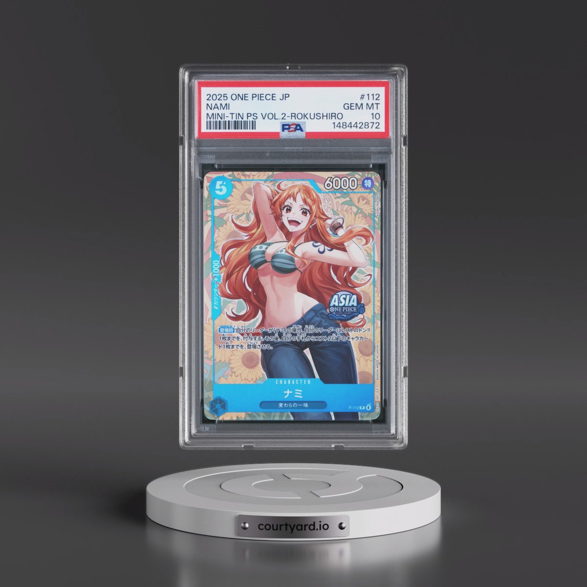 2025 One Piece Japanese Mini-Tin Pack Set Vol.2 #112 Nami - Koushi Rokushiro (PSA 10 GEM MINT)