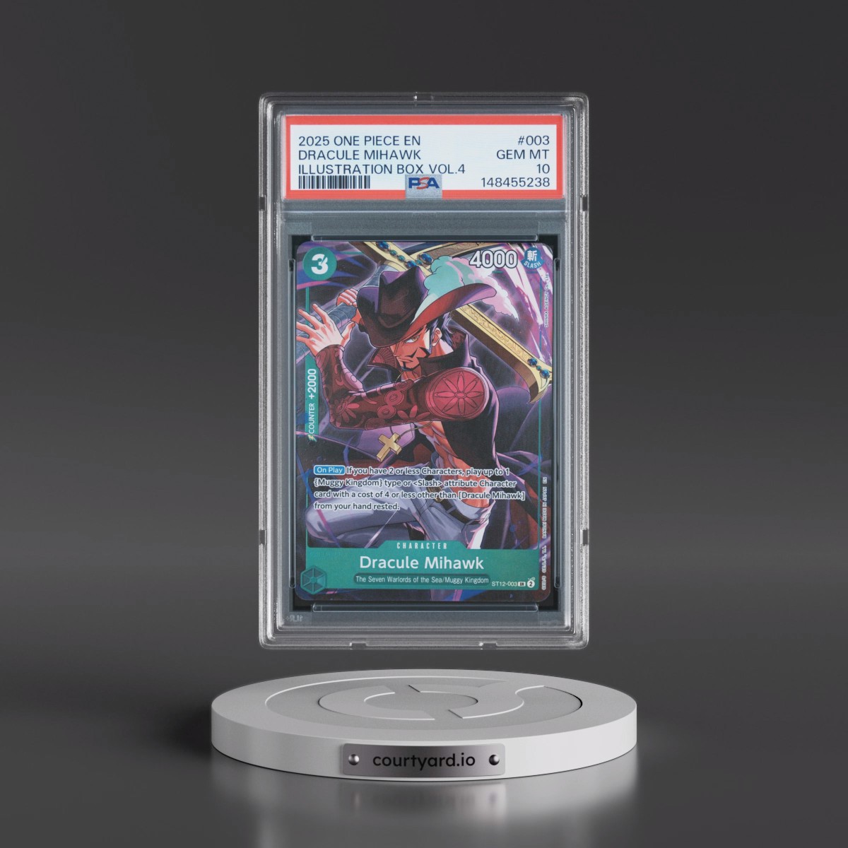 2025 One Piece Promos #003 Dracule Mihawk - Illustration Box Vol.4 (PSA 10 GEM MINT)