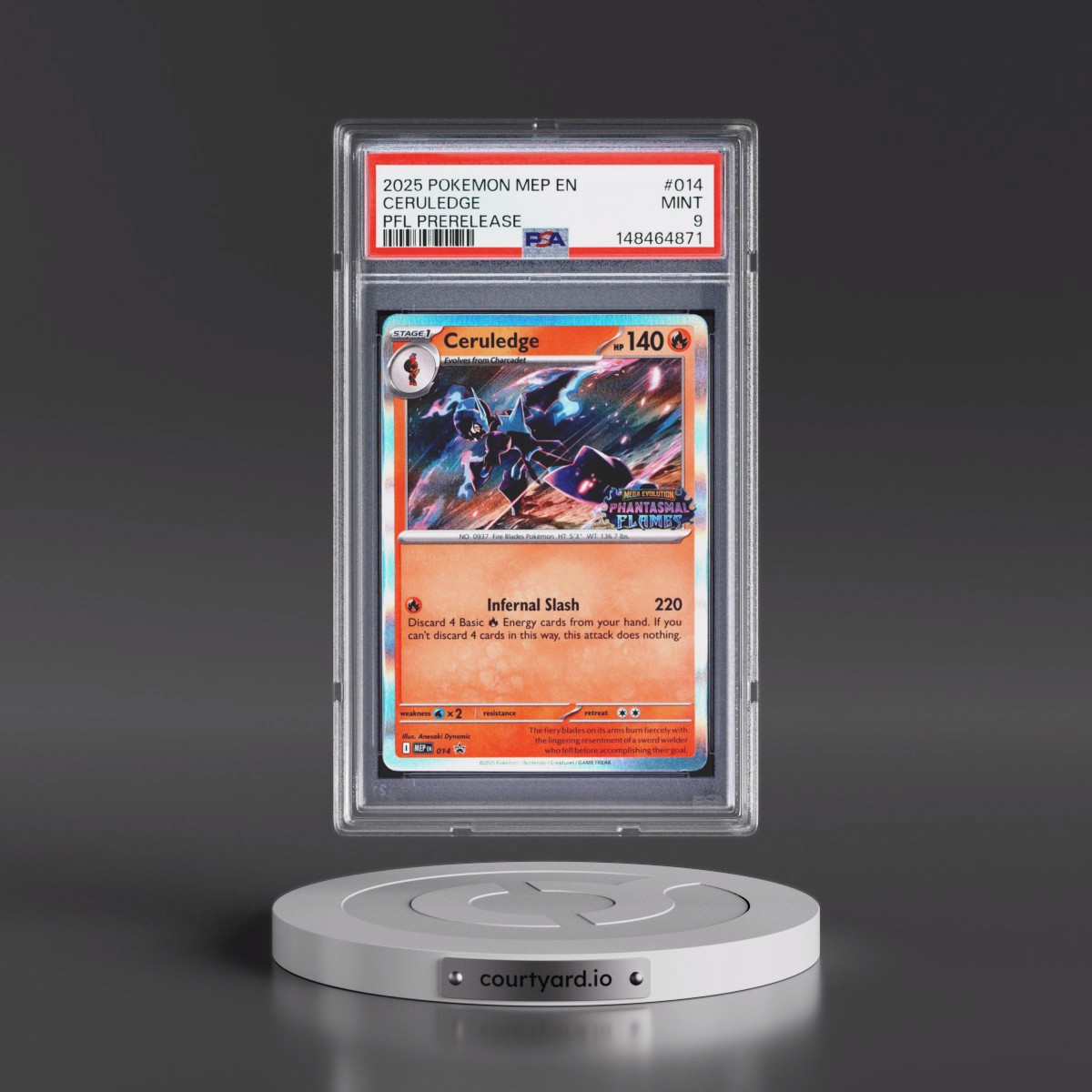 2025 Pokémon Mep EN-Me Black Star Promo #014 Ceruledge - Phantasmal Flames Prerelease (PSA 9 MINT)