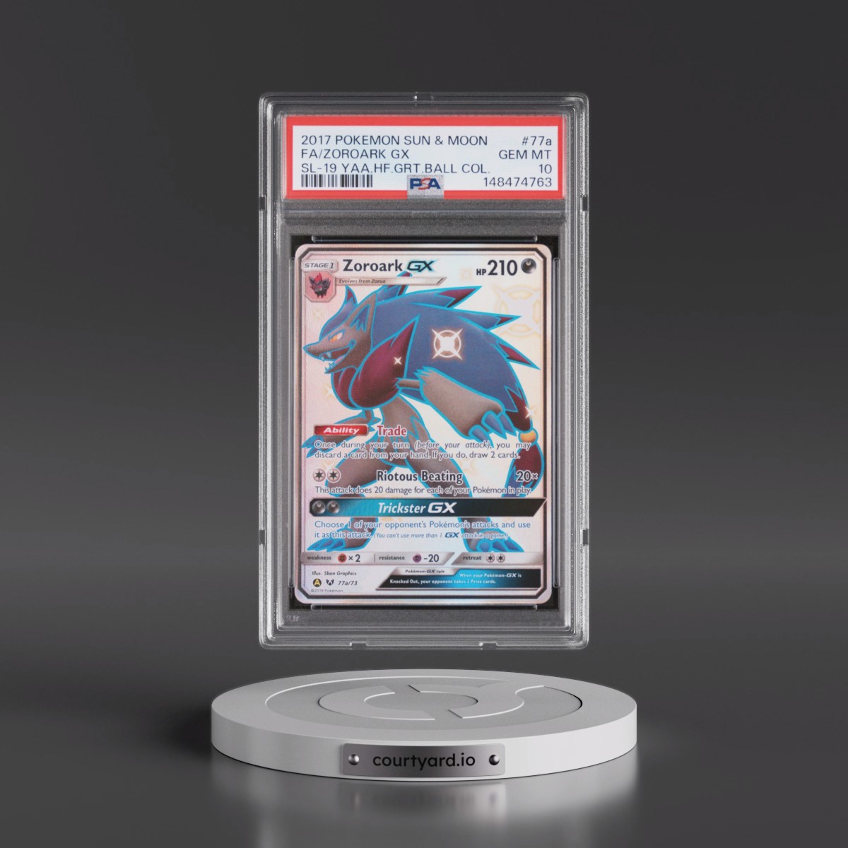 2017 Pokémon Sun & Moon Shining Legends #77a Zoroark GX - Holo Full Art 2019 Yellow A Alternate Art Hidden Fates Great Ball Collection (PSA 10 GEM MINT)