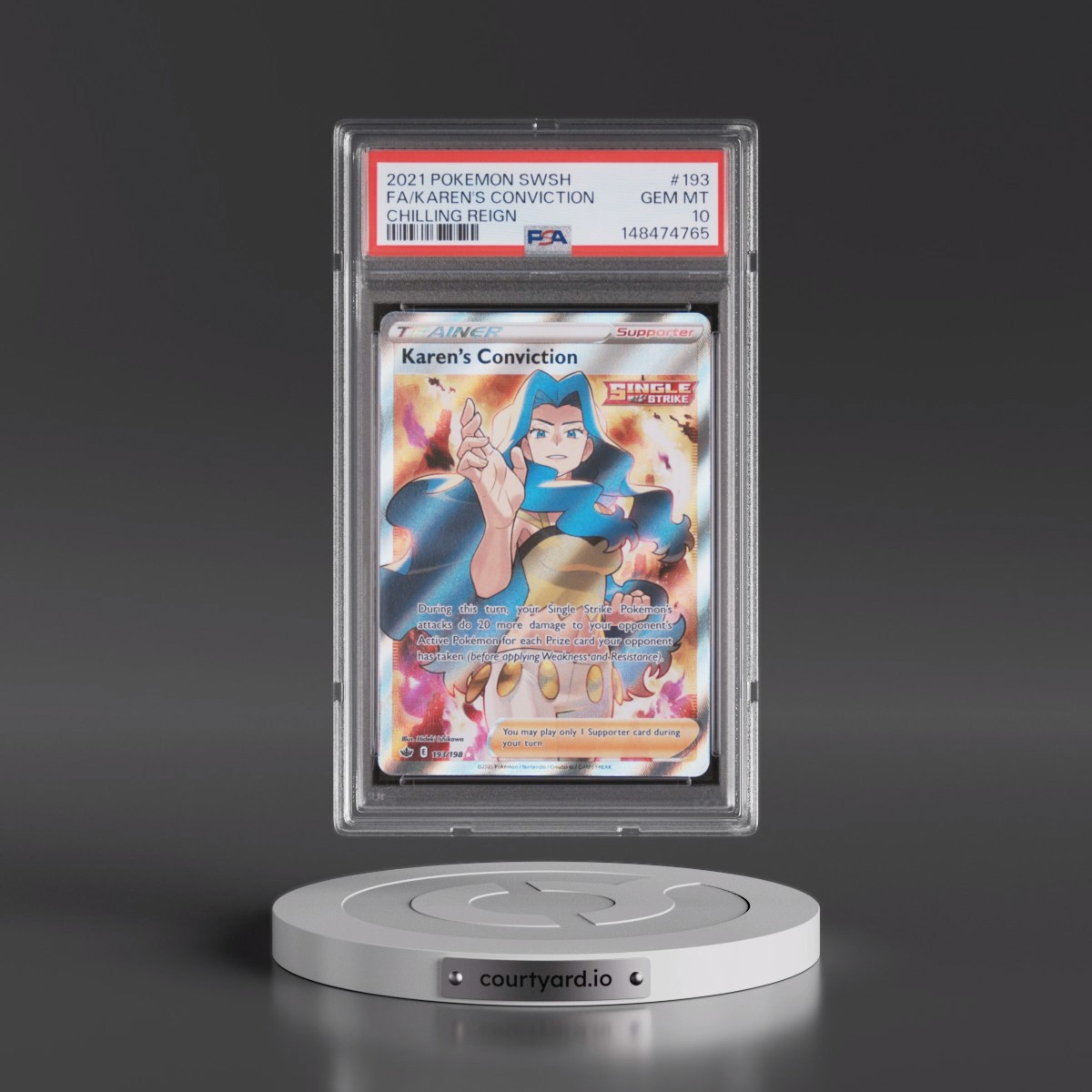 2021 Pokémon Sword & Shield Chilling Reign #193 Karen's Conviction - Full Art (PSA 10 GEM MINT)