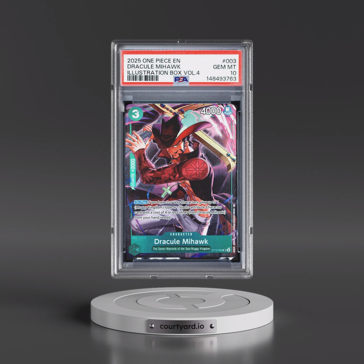 2025 One Piece Promos #003 Dracule Mihawk - Illustration Box Vol.4 (PSA 10 GEM MINT)