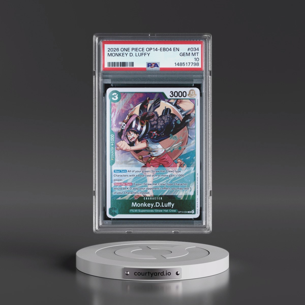 2026 One Piece OP14-EB04-the Azure Sea's Seven #034 Monkey D. Luffy (PSA 10 GEM MINT)