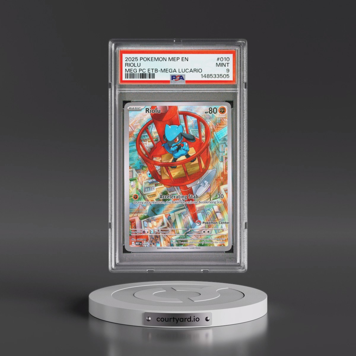 2025 Pokémon Mep EN-Me Black Star Promo #010 Riolu - Mega Evolution Pokemon Center Elite Trainer Box-Mega Lucario (PSA 9 MINT)