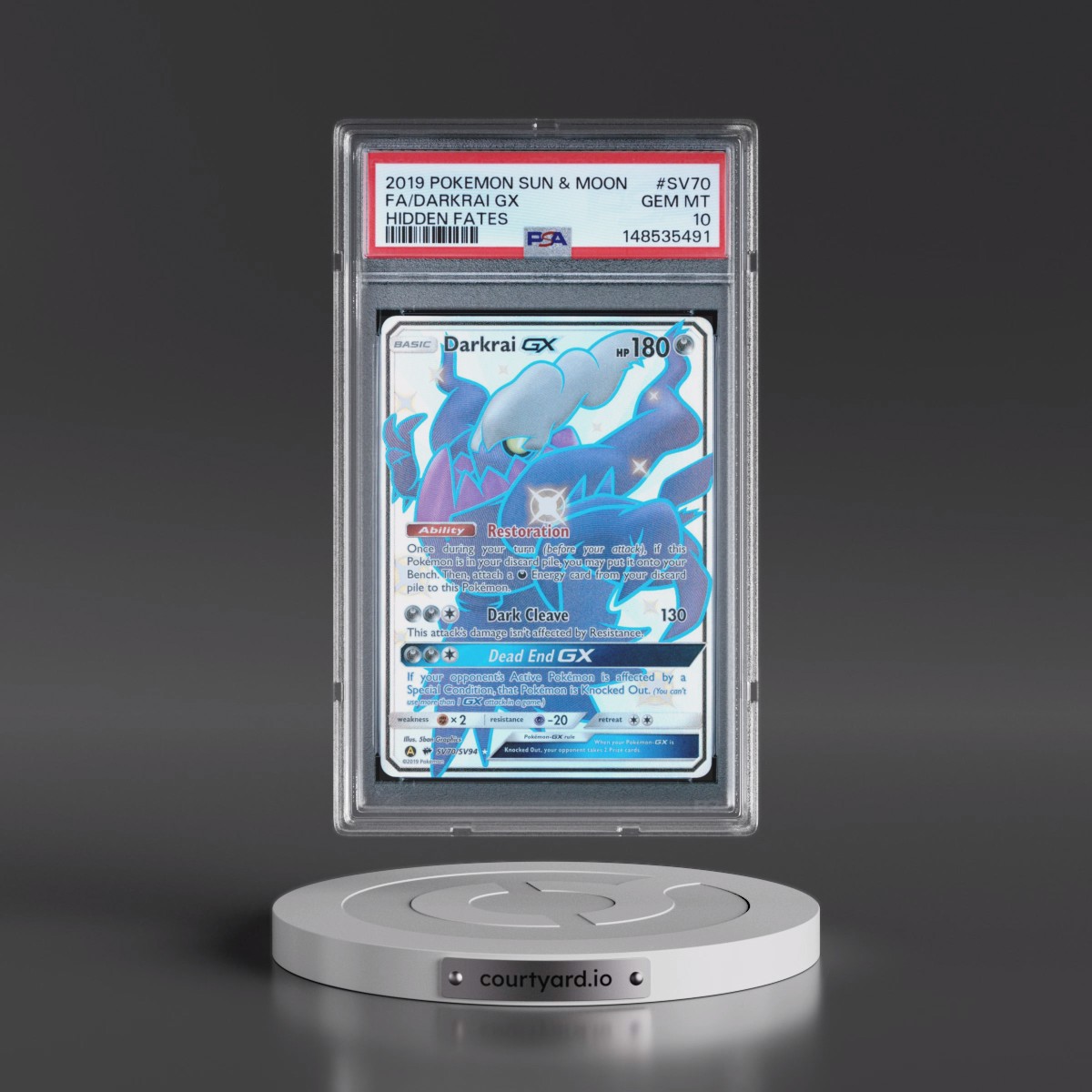 2019 Pokémon Sun & Moon Hidden Fates #SV70 Darkrai GX - Holo Full Art (PSA 10 GEM MINT)
