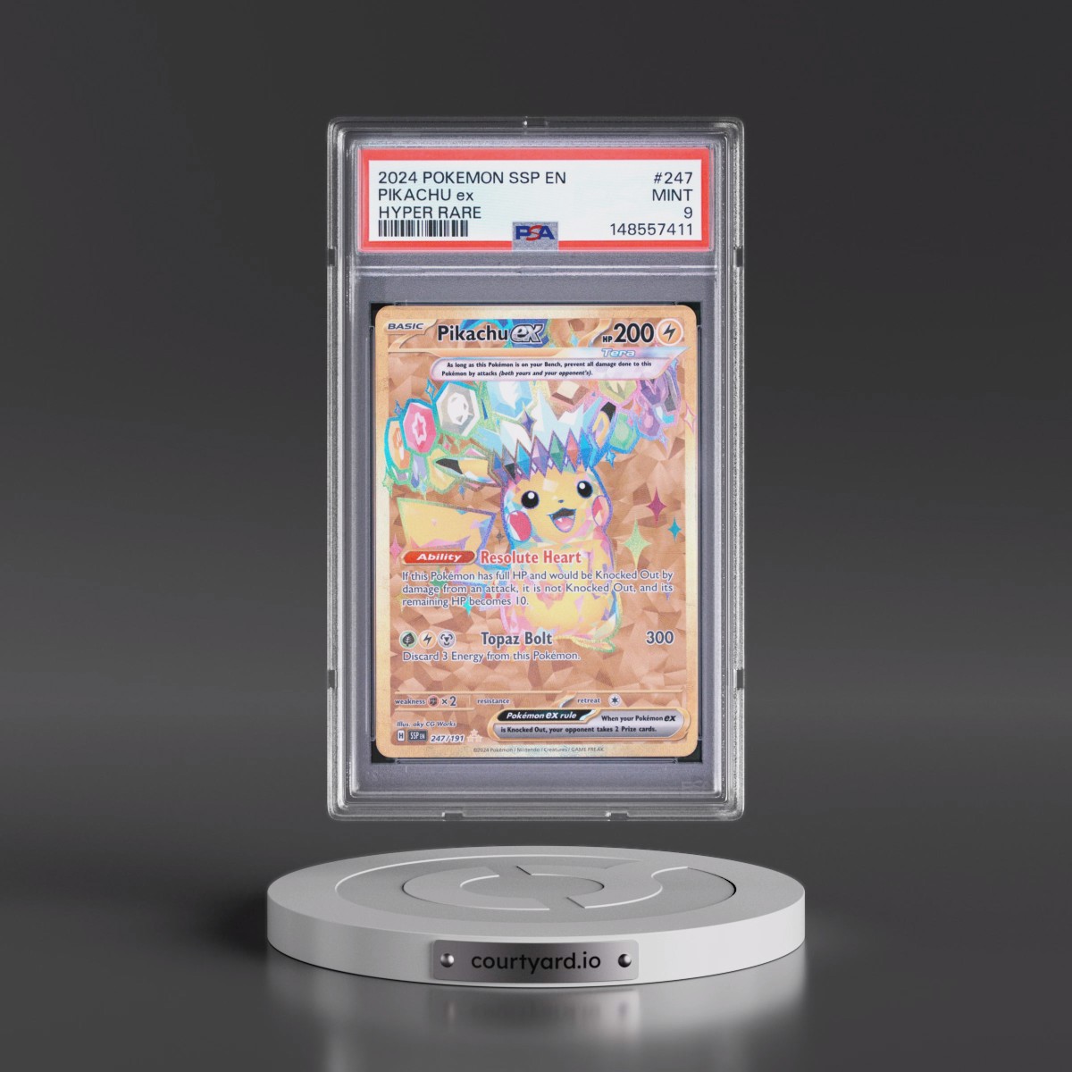 2024 Pokémon Ssp EN-Surging Sparks #247 Pikachu EX - Holo Hyper Rare (PSA 9 MINT)