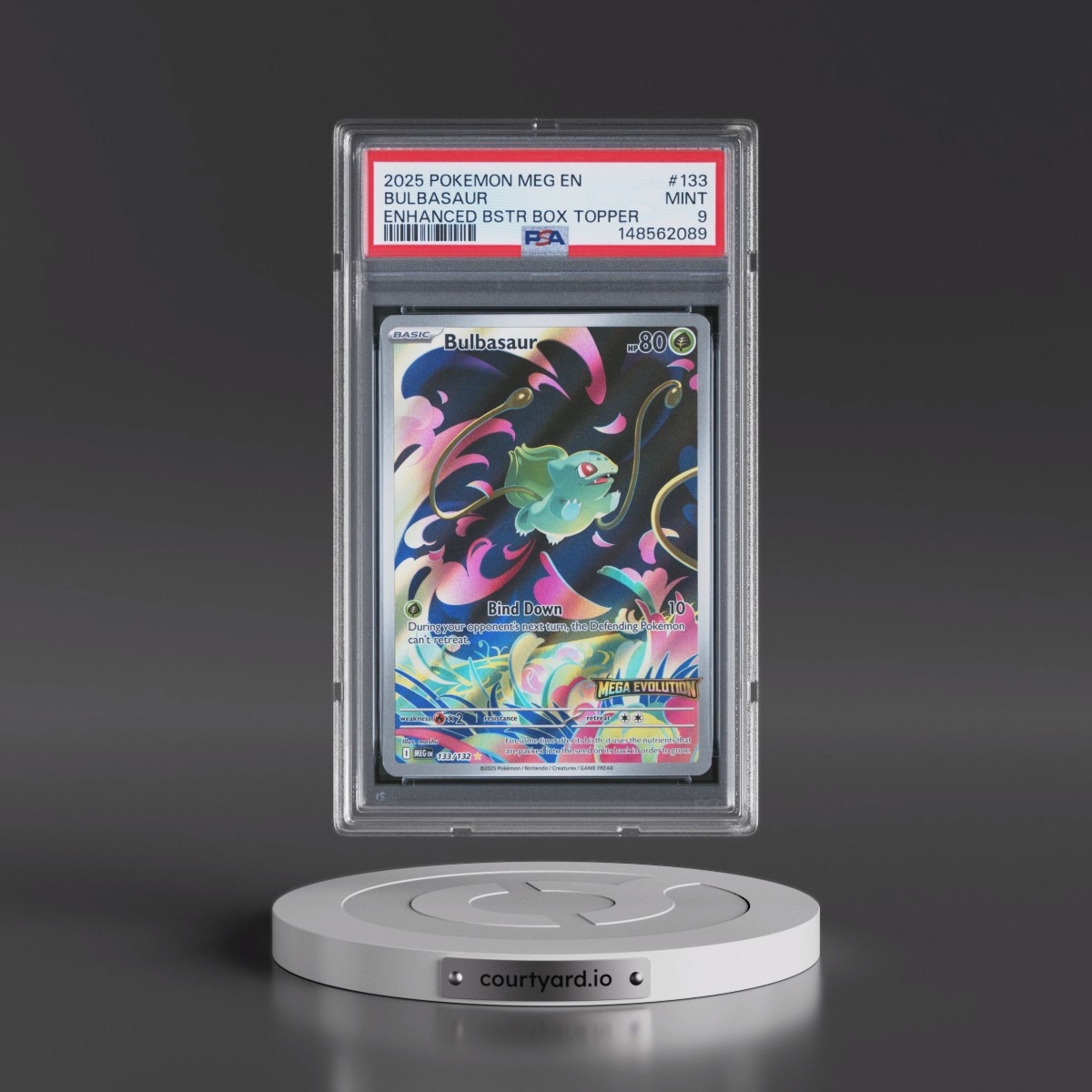 2025 Pokémon Meg EN-Mega Evolution #133 Bulbasaur - Enhanced Booster Box Topper (PSA 9 MINT)