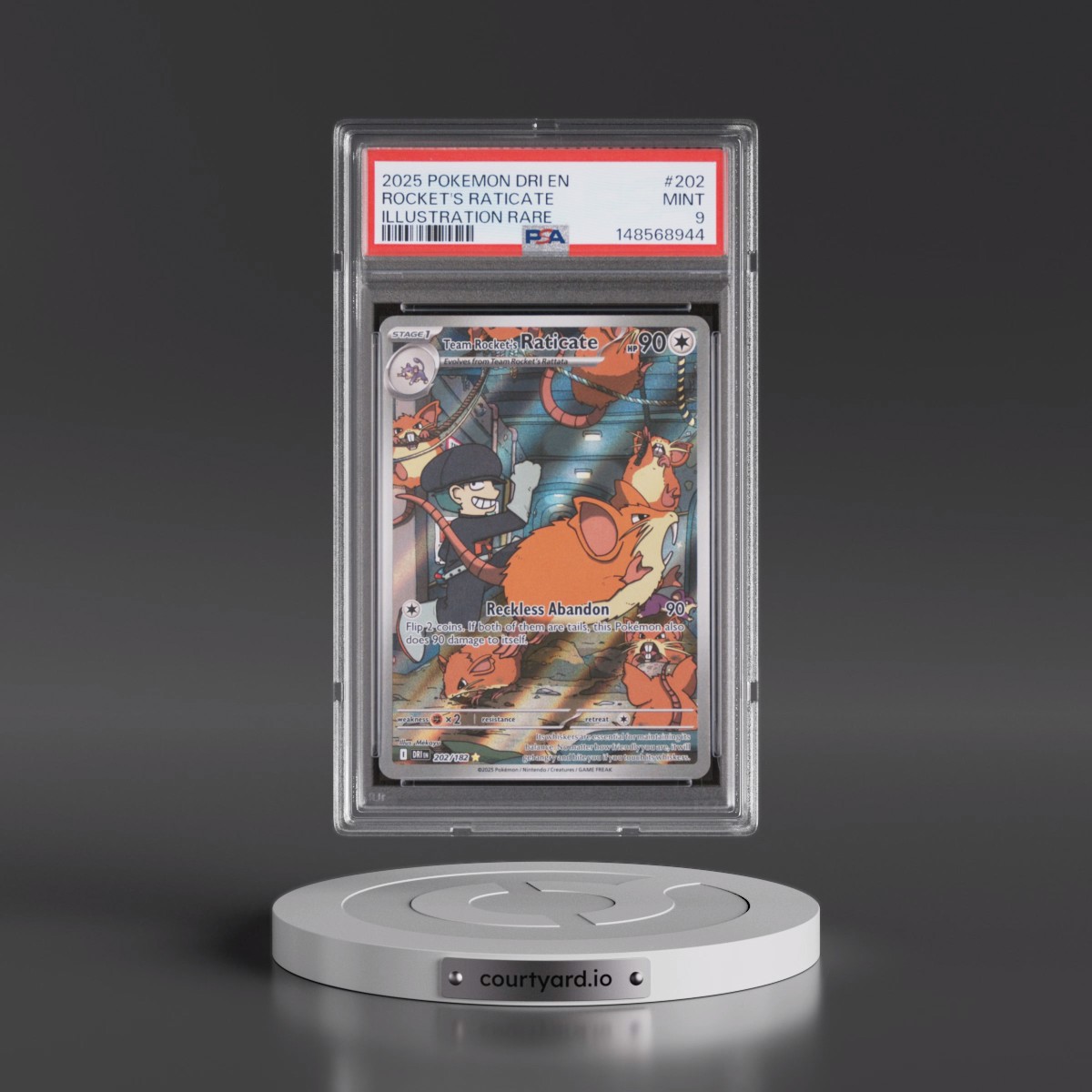 2025 Pokémon Dri EN-Destined Rivals #202 Team Rocket's Raticate - Illustration Rare (PSA 9 MINT)