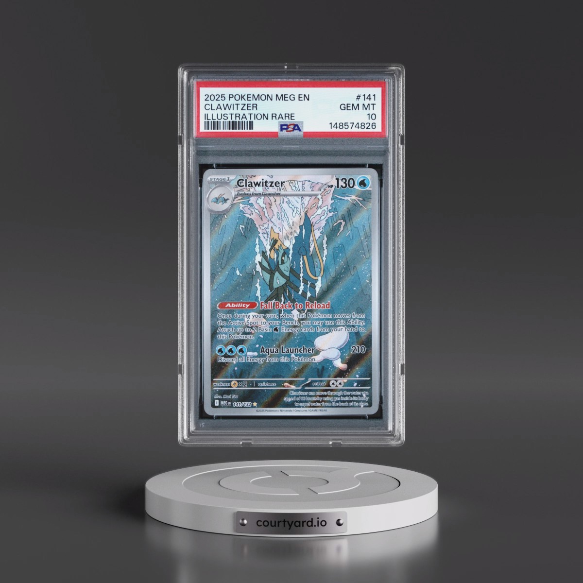 2025 Pokémon Meg EN-Mega Evolution #141 Clawitzer - Illustration Rare (PSA 10 GEM MINT)