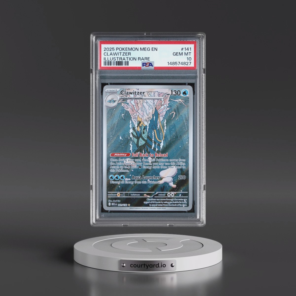2025 Pokémon Meg EN-Mega Evolution #141 Clawitzer - Illustration Rare (PSA 10 GEM MINT)