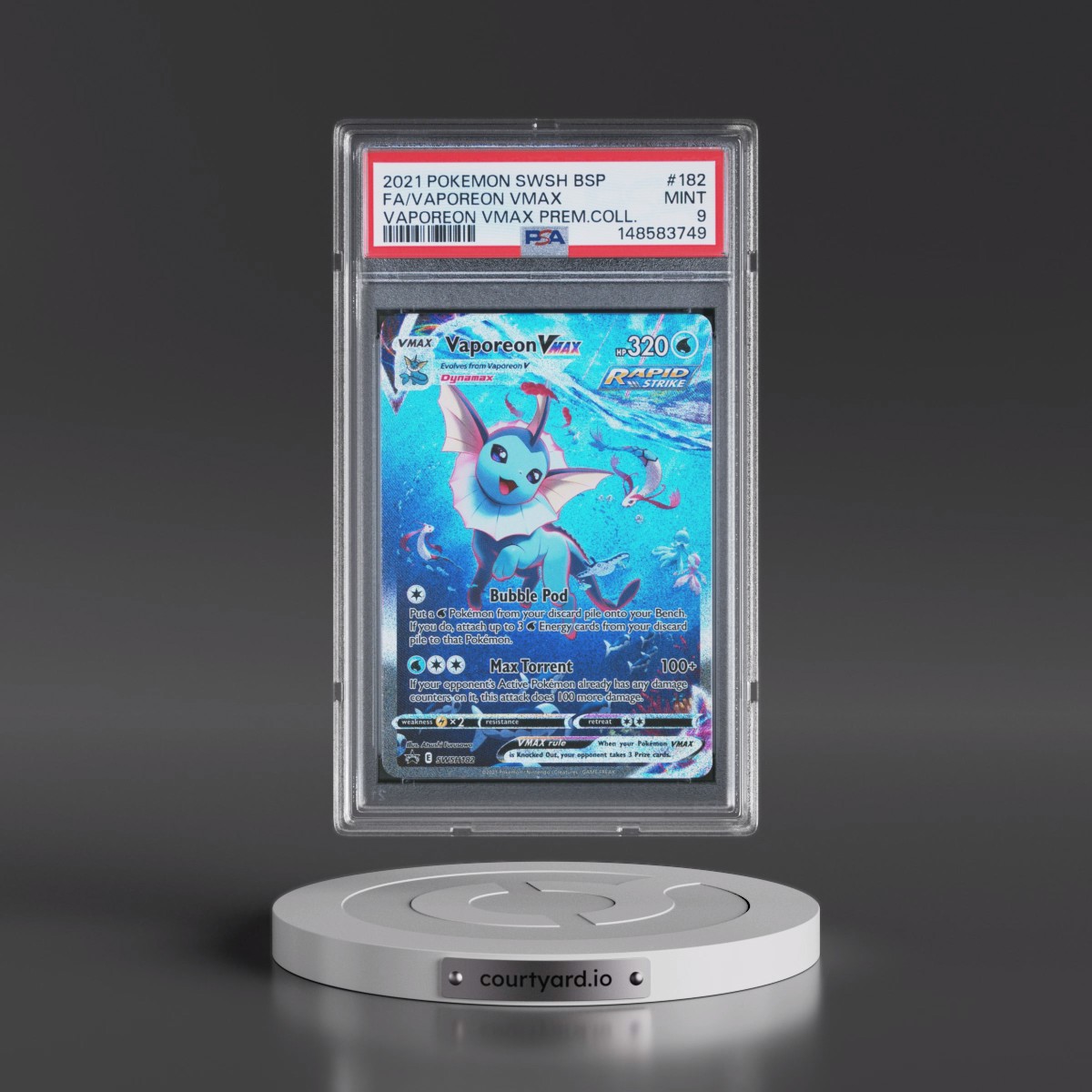 2021 Pokémon Swsh Black Star Promo #182 Vaporeon Vmax - Full Art Vaporeon Vmax Premium Collection (PSA 9 MINT)