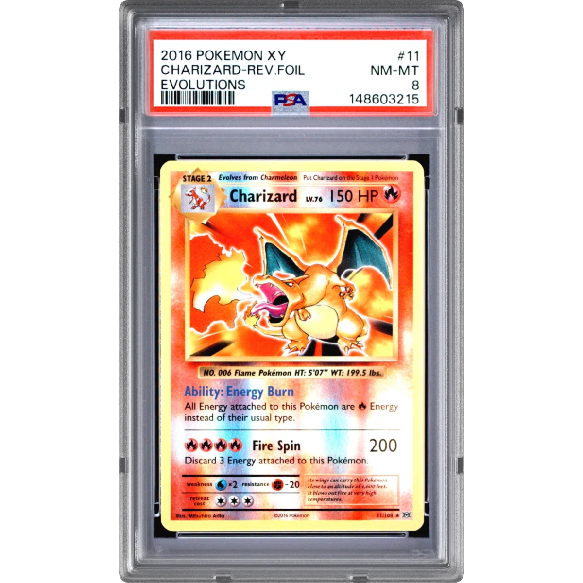2016 Pokémon XY Evolutions #11 Charizard - Reverse Foil (PSA 8 NM-MT)