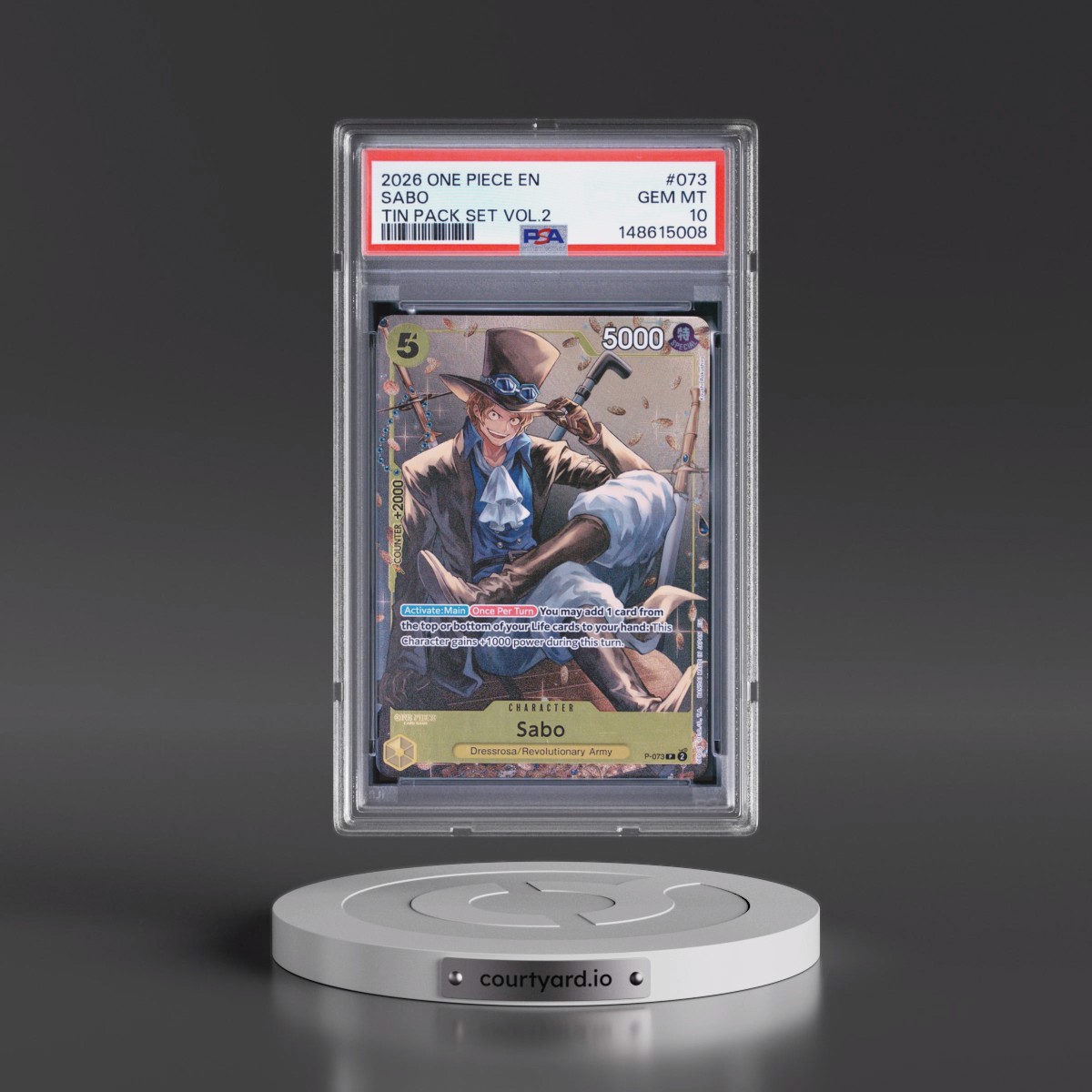 2026 One Piece Promos #073 Sabo - Tin Pack Set Vol.2 (PSA 10 GEM MINT)