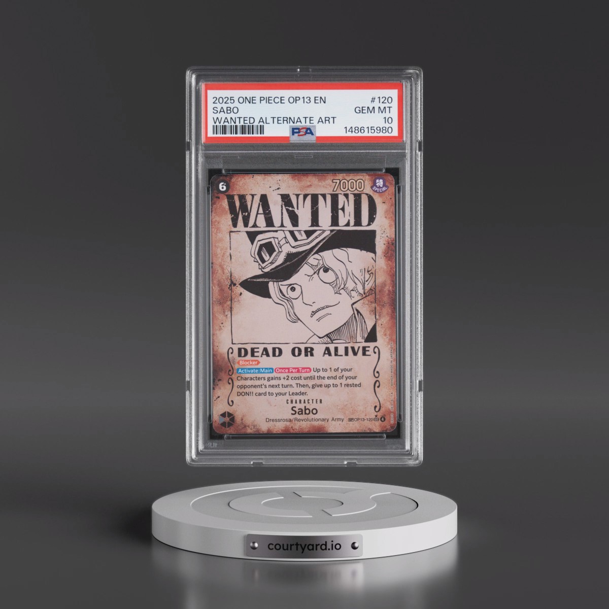 2025 One Piece OP13-Carrying on His Will #120 Sabo - Wanted Alternate Art (PSA 10 GEM MINT)
