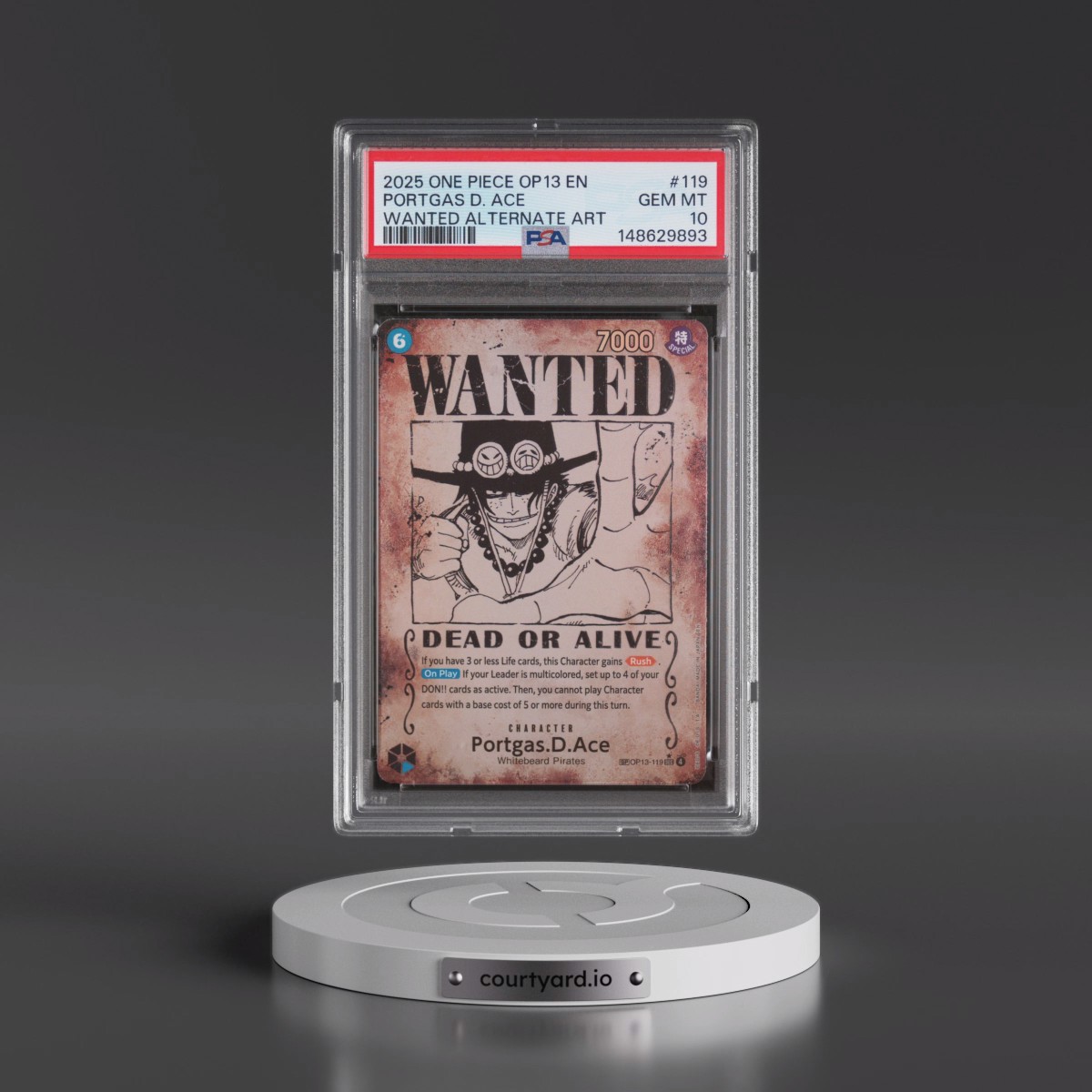 2025 One Piece OP13-Carrying on His Will #119 Portgas D. Ace - Wanted Alternate Art (PSA 10 GEM MINT)