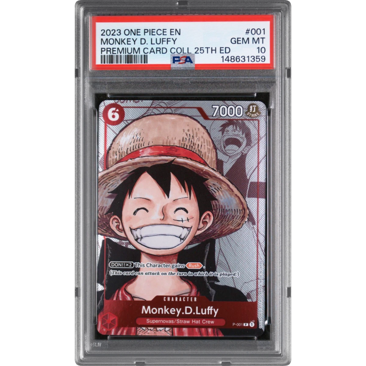 2023 One Piece Premium Bandai Premium Card Collection 25th Edition #001 Monkey D. Luffy (PSA 10 GEM MINT)