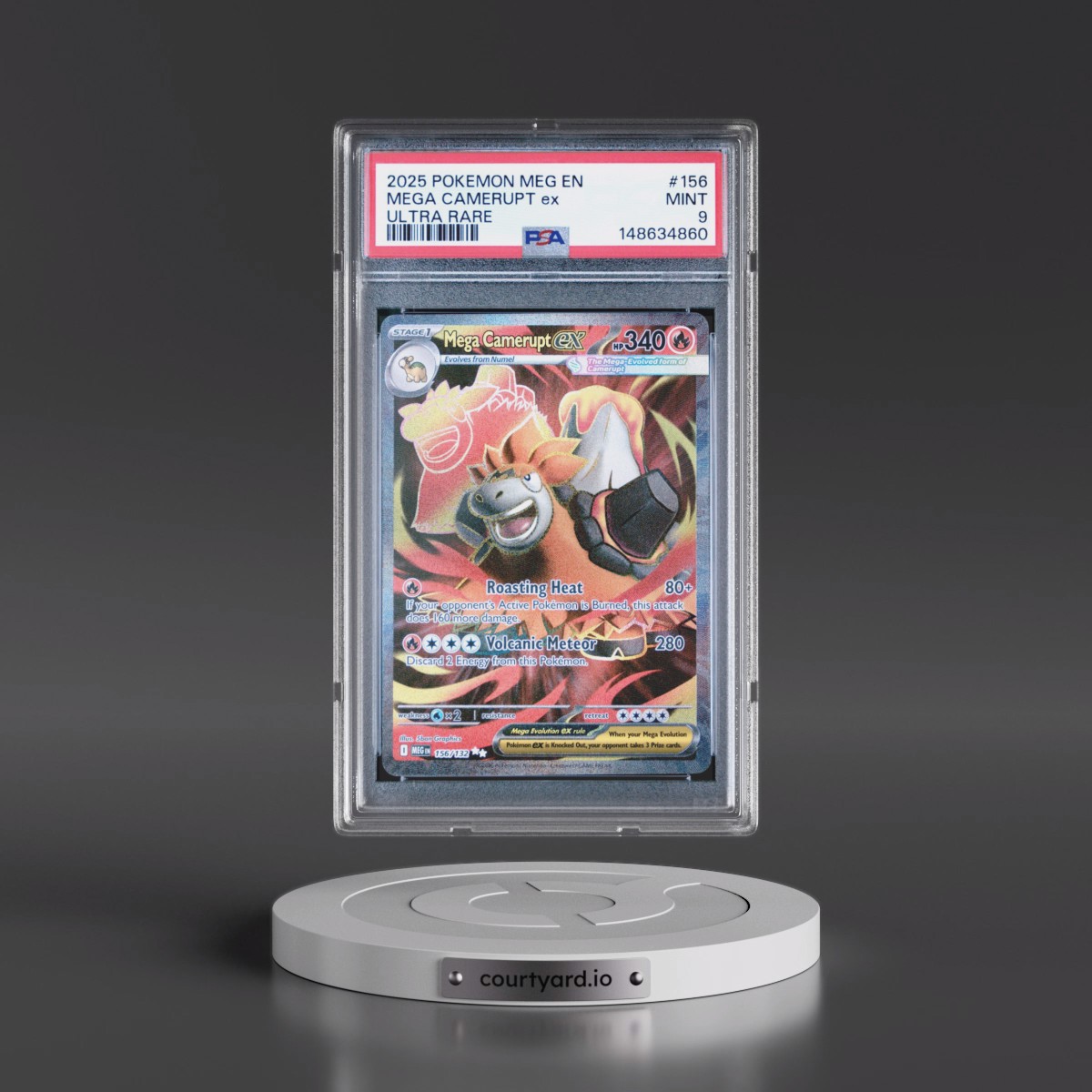2025 Pokémon Meg EN-Mega Evolution #156 Mega Camerupt EX - Holo Ultra Rare (PSA 9 MINT)